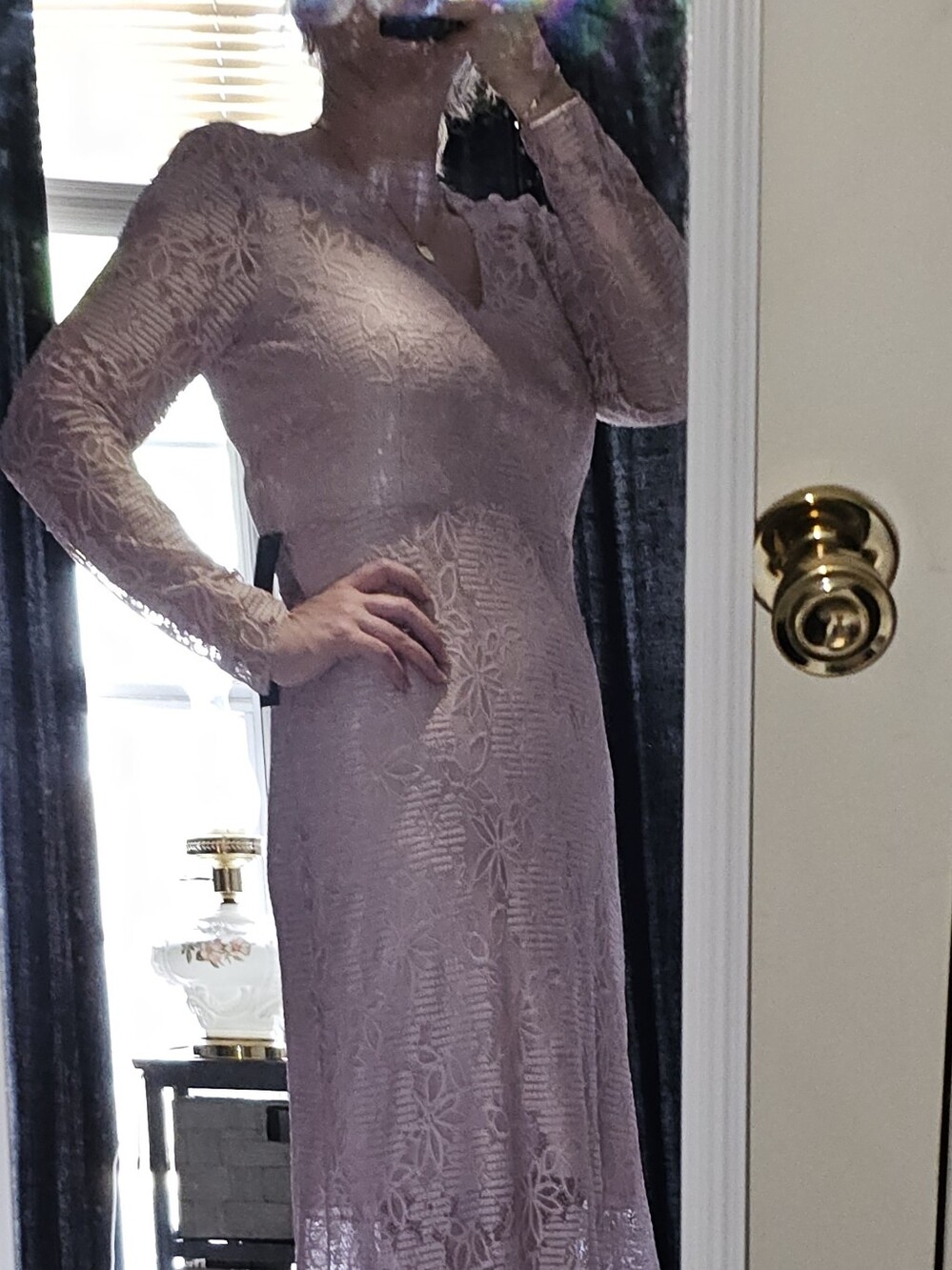 BCBGMaxAzria Dusty Lavender Lace Long Sleeve Maxi Dress SZ 10